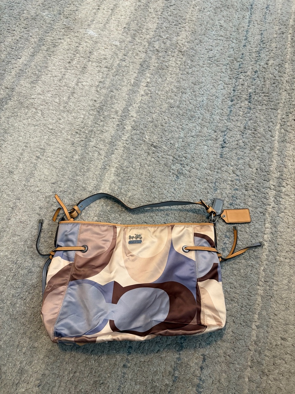 Coach Optic Signature C Shoulder Bag Satin Hobo Purse Blue Tan Brown 13969⁠